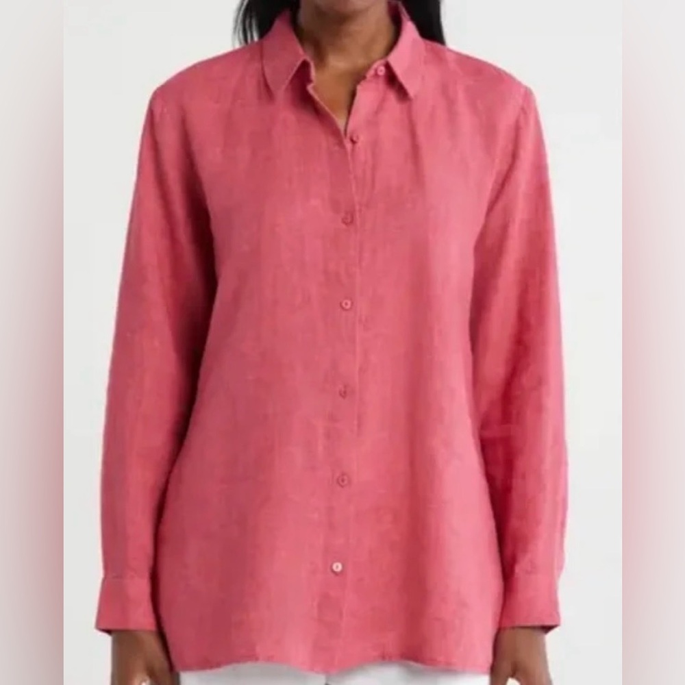 NWT Eileen‎ Fisher Organic Handkerchief Linen Classic Collar Shirt
